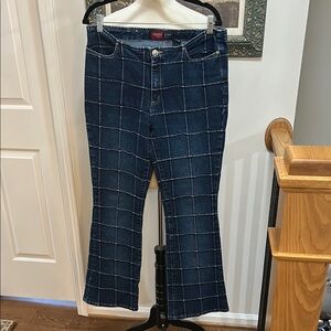 Vintage Y2K Grid Pattern Flare Leg Jeans